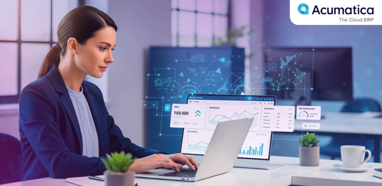 Acumatica ERP for SMEs dashboard showing real-time business insights and automation