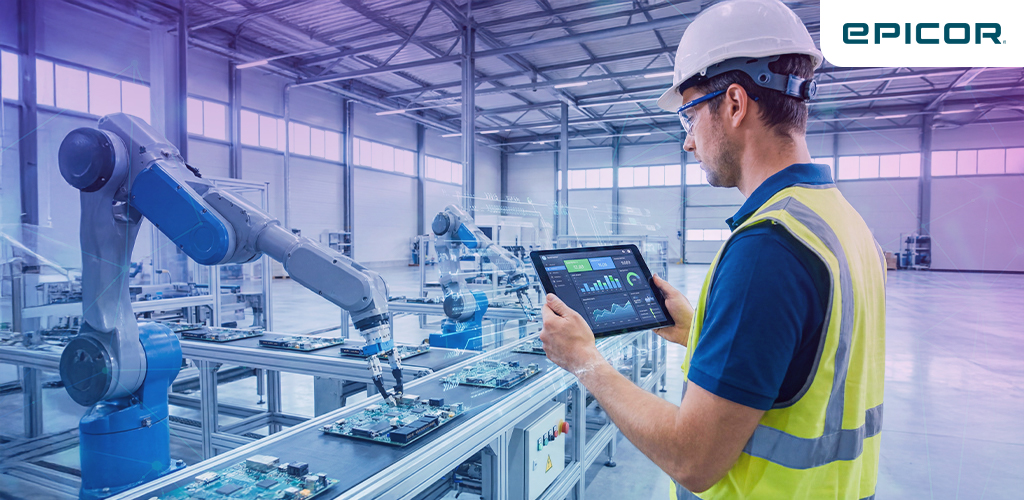 Epicor ERP Manufacturing dashboard showing real-time production analytics